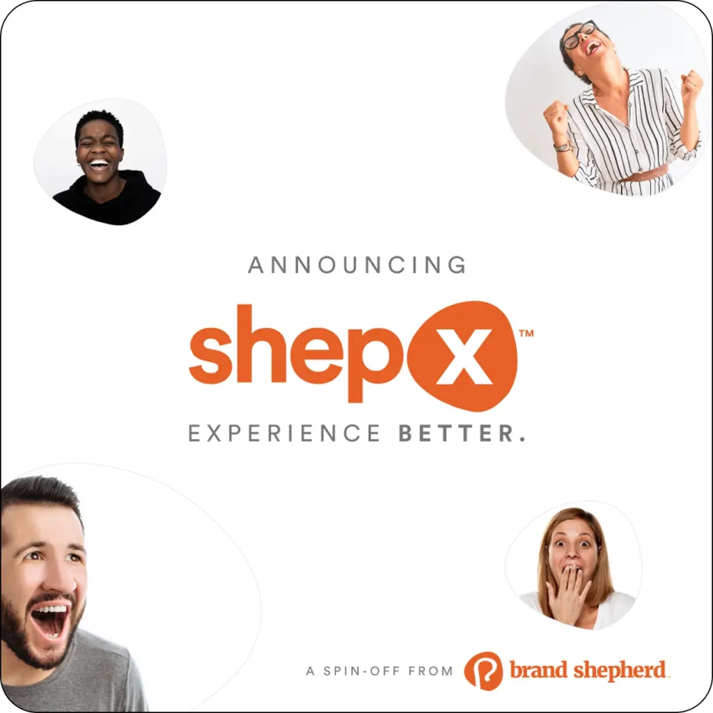 logo for shepx brand and caption that says "announcing shepx: experience better"